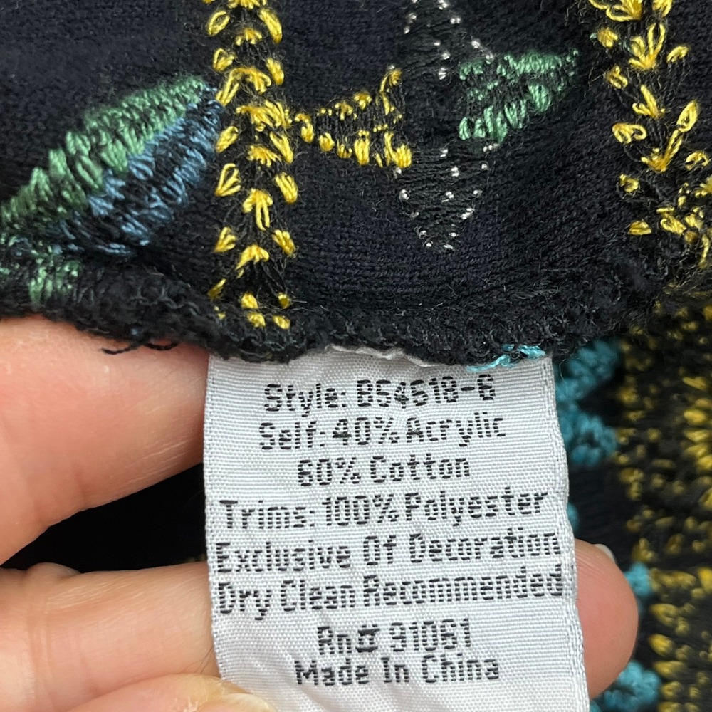 Biya Johnny Was Embroidered Floral Cardigan Sweater Black B54618-6 Womens Medium - Picture 4 of 7